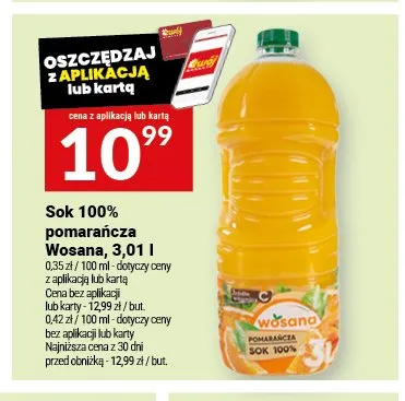 Sok 100% pomarańcza Wosana 3,01l promocja w Twój Market