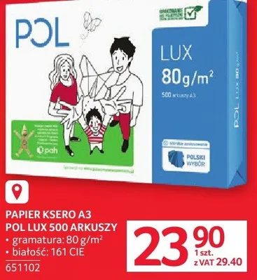 Papier ksero A3 Pol Lux 500 arkuszy promocja w Selgros