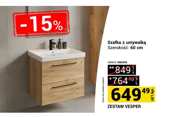 Szafka z umywalką Vesper 60 cm promocja w Merkury Market