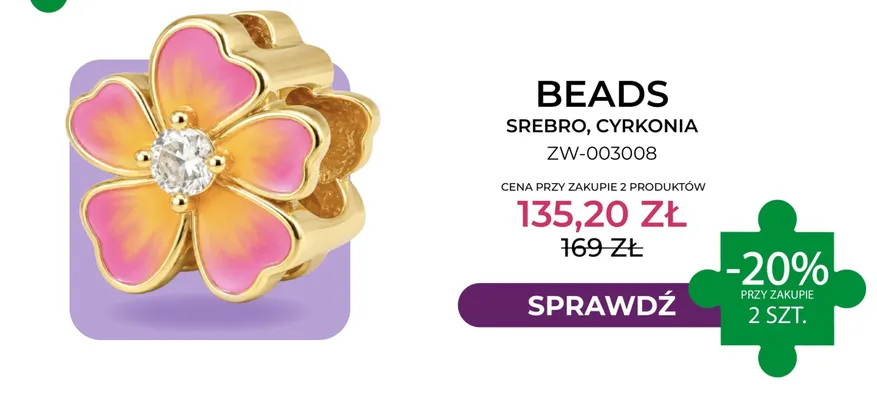 Beads srebro cyrkonia ZW-003008 Briju promocja w Briju