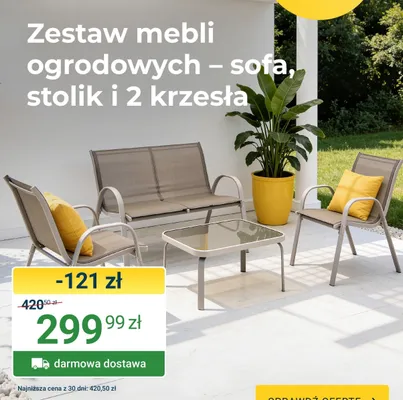 Zestaw mebli ogrodowych sofa stolik i 2 krzesła promocja w ERLI
