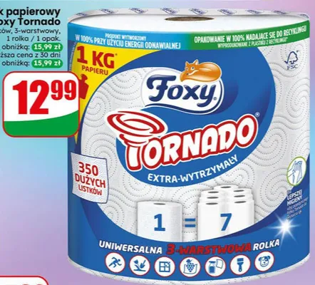 Ręcznik papierowy Foxy Tornado 3-warstwowy promocja w Dino