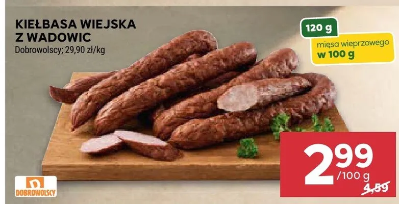 Kiełbasa Wiejska z Wadowic Dobrowolscy promocja w Stokrotka