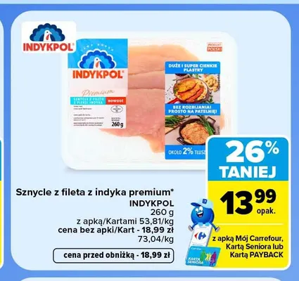 Sznycle z fileta z indyka premium Indykpol promocja w Carrefour