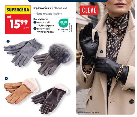 Rękawiczki damskie Clevé promocja w Biedronka