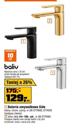 Bateria umywalkowa Side kolor: chrom, czarny promocja w OBI