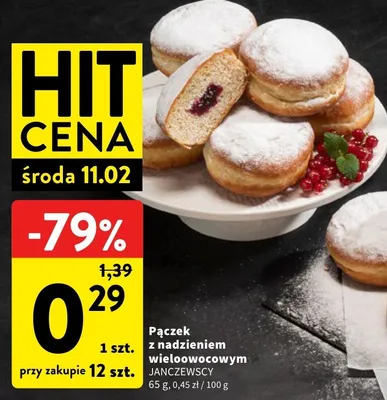 Pączek z nadzieniem wieloowocowym JAŃCZEWSCY promocja w Intermarche