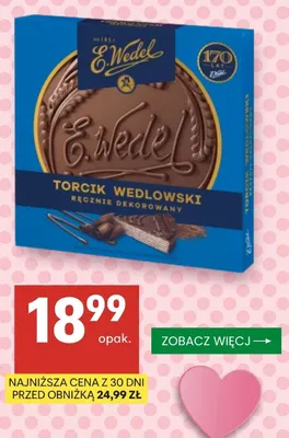 Torcik Wedlowski E.Wedel ręcznie dekorowany promocja w Delikatesy Centrum