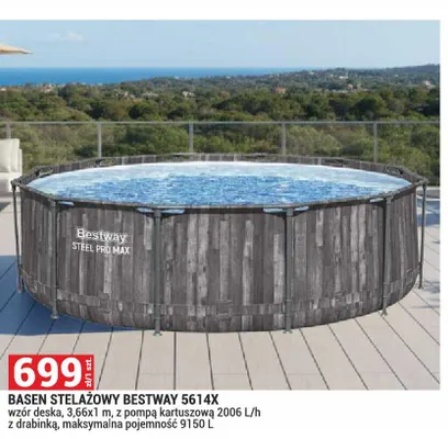 Basen stelażowy Bestway 5614X wzór deska 3,66x1m z pompą kartuszową 2006l/h z drabinką maksymalna pojemność 9150l promocja w Merkury Market