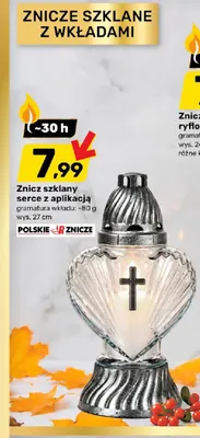 Znicz szklany serce z aplikacją Polskie Znicze promocja w Bricomarche