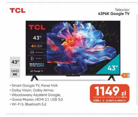 Telewizor Tcl 43P6K Google Tv promocja w Max Elektro