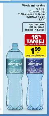 Woda mineralna Ustronianka Biała niegazowana 6-pak 1,5l promocja w Carrefour Market