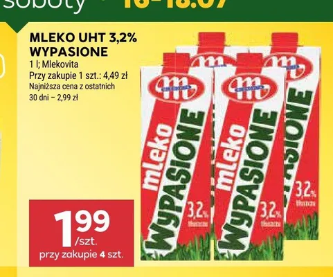 Mleko UHT 3,2% Wypasione Mlekovita promocja w Stokrotka
