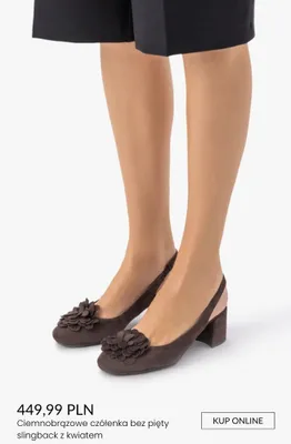 Czółenka bez pięty slingback z kwiatem ciemnobrązowe promocja w Ryłko