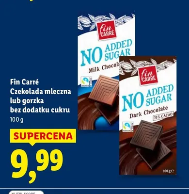 Czekolada mleczna Fin Carré bez dodatku cukru promocja w Lidl