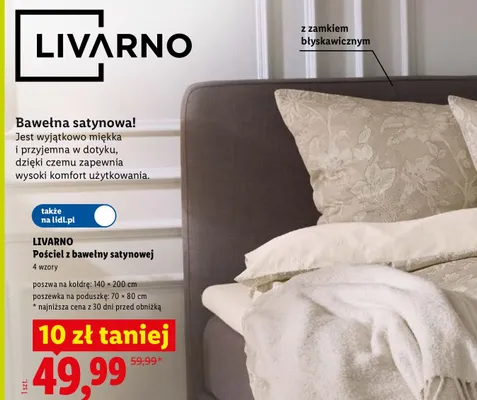 Pościel z bawełny satynowej Livarno 140x200 cm promocja w Lidl