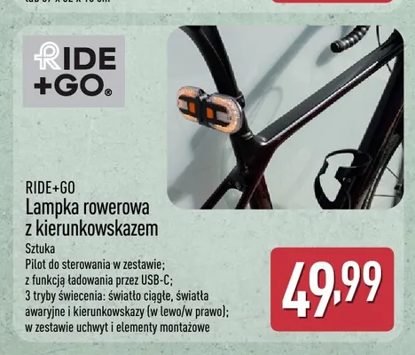Lampka rowerowa z kierunkowskazem RIDE+GO promocja w Aldi