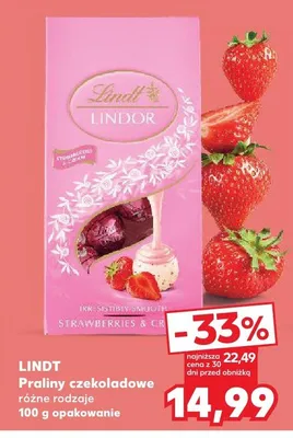 Praliny czekoladowe Lindor Strawberries & Cream Lindt promocja w Kaufland