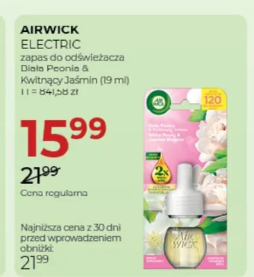 Zapas do odświeżacza Airwick Electric Biała Peonia & Kwitnący Jaśmin promocja w Drogerie Jawa