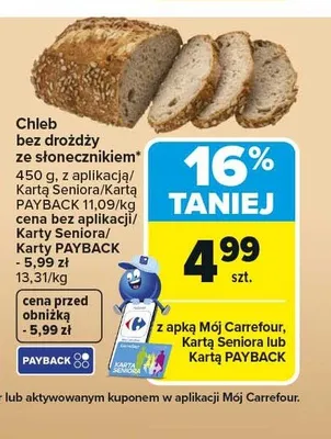 Chleb bez drożdży ze słonecznikiem promocja w Carrefour Market