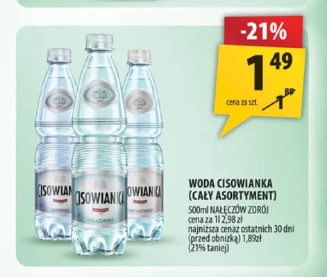 Woda lekko gazowana Cisowianka promocja w Arhelan