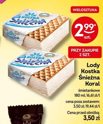 Lody Kostka Śnieżna Koral śmietankowe promocja w Żabka