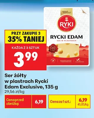 Ser żółty w plastrach Rycki Edam Exclusive promocja w Biedronka