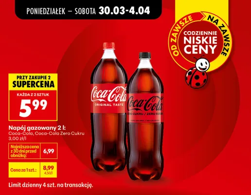 Napój gazowany Coca-Cola Zero Cukru 2 l promocja w Biedronka