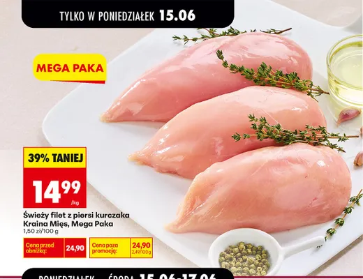 Świeży filet z piersi kurczaka Kraina Mięs Mega Paka promocja w Biedronka