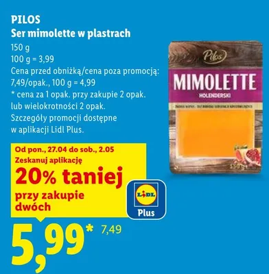 Ser mimolette w plastrach Pilos promocja w Lidl