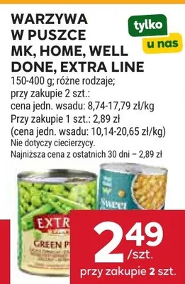 Warzywa w puszce MK, Home, Well Done, Extra Line promocja w Stokrotka