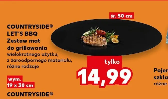 Zestaw mat do grillowania COUNTRYSIDE LET'S BBQ wielokrotnego użytku z żaroodpornego materiału śr. 50cm promocja w Kaufland