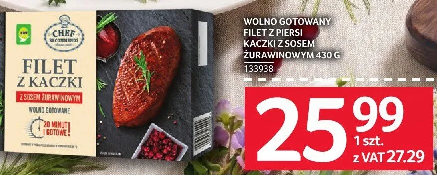 Wolno gotowany filet z piersi kaczki z sosem żurawinowym 133938 promocja w Selgros
