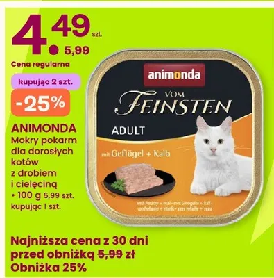 Mokry pokarm dla dorosłych kotów z drobiem i cielęciną Animonda promocja w Frisco