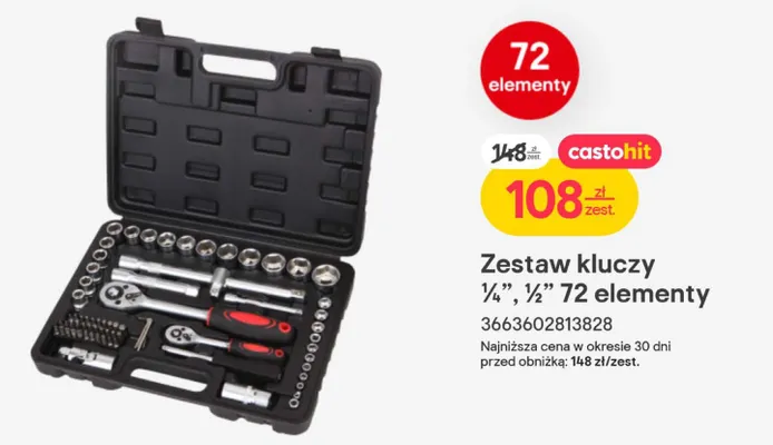 Zestaw kluczy 1/4", 1/2" 72 elementy castohit promocja w Castorama