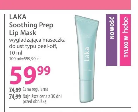Wygładzająca maseczka do ust Laka Soothing Prep Lip Mask promocja w Hebe