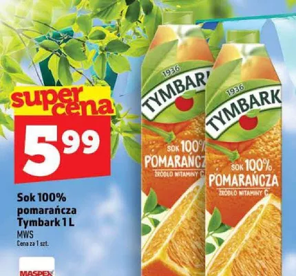 Sok 100% pomarańcza Tymbark promocja w TOPAZ