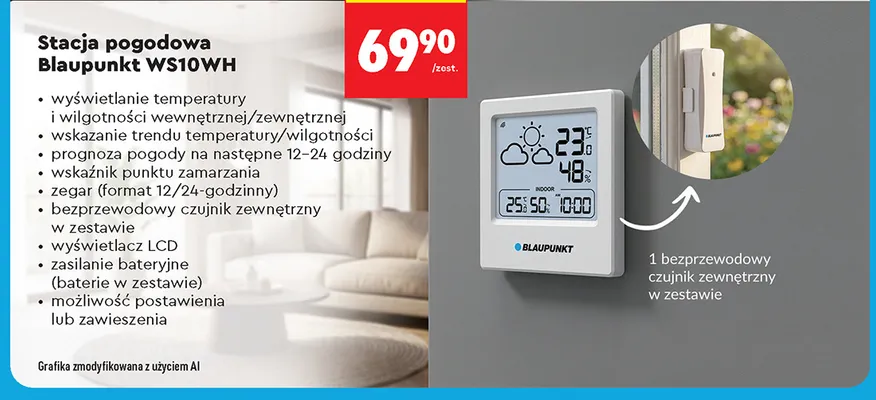 Stacja pogodowa Blaupunkt WS10WH promocja w Biedronka