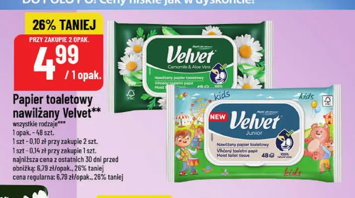 Papier toaletowy nawilżany Velvet Junior promocja w POLOmarket