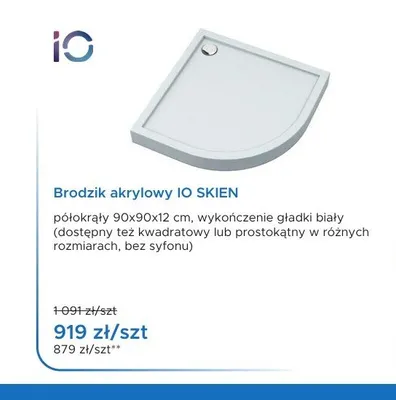 Brodzik akrylowy IO SKIEN półokrągły 90x90x12 cm promocja w Blu Salony Łazienek