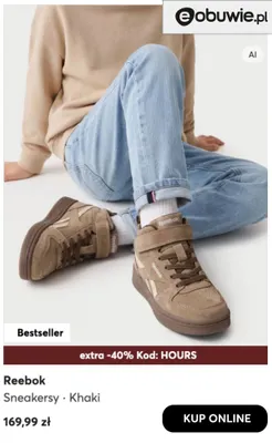 Sneakersy khaki Reebok promocja w eobuwie.pl