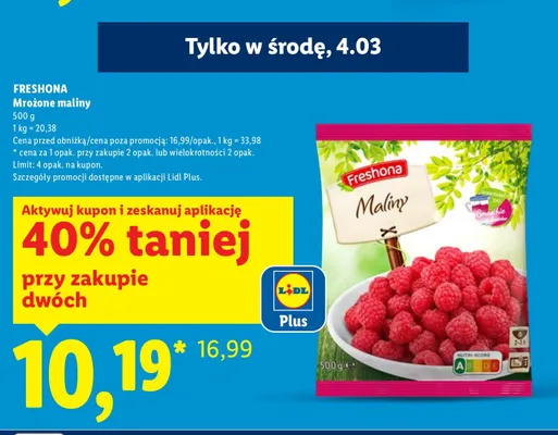 Maliny mrożone promocja w Lidl