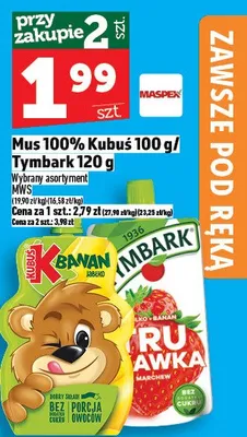 Mus 100% Kubuś bananowy promocja w TOPAZ