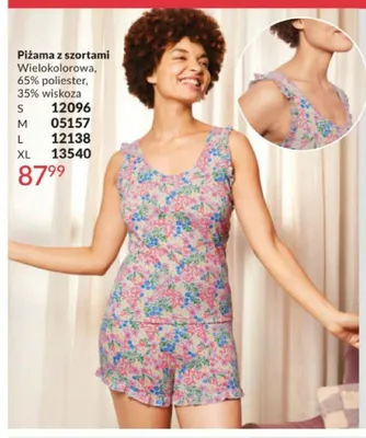 Piżama z szortami wielokolorowa 65% poliester 35% wiskoza promocja w AVON