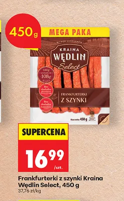 Frankfurterki z szynki Kraina Wędlin Select promocja w Biedronka