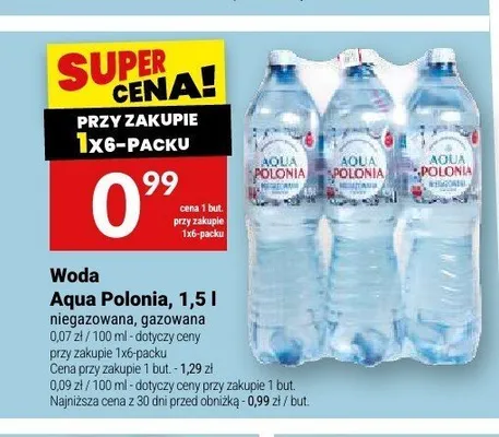 Woda Aqua Polonia gazowana 6-pak 1,5 l promocja w Twój Market
