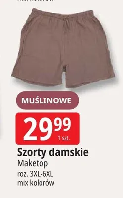 Szorty damskie muślinowe Maketop roz. 3XL-6XL mix kolorów promocja w Leclerc