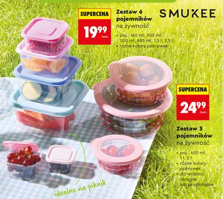 Zestaw 3 pojemników na żywność Smukee okrągłe promocja w Biedronka