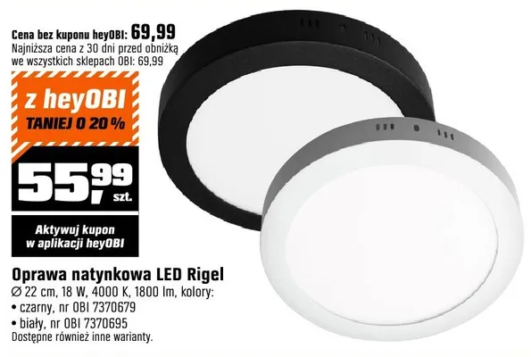 Oprawa natynkowa LED Rigel promocja w OBI