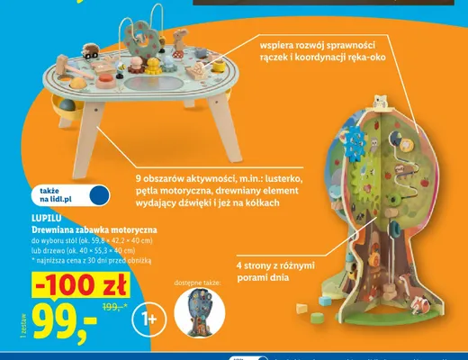 Drewniana zabawka motoryczna drzewo Lupilu 40x55,3x40 cm promocja w Lidl